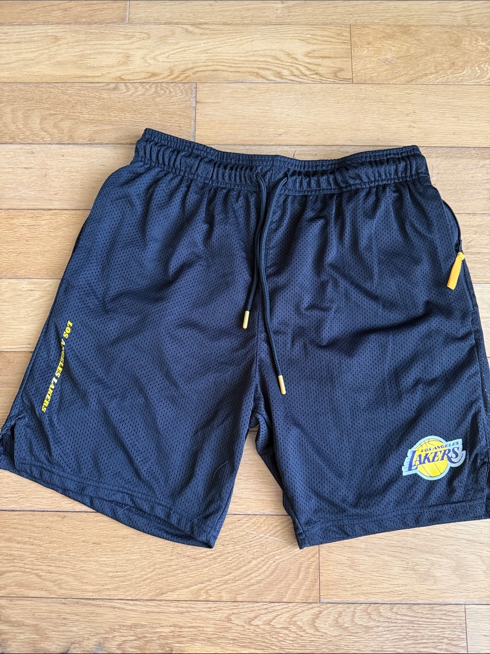 NBA Los Angeles Lakers Black Mesh Shorts with Yellow Accents